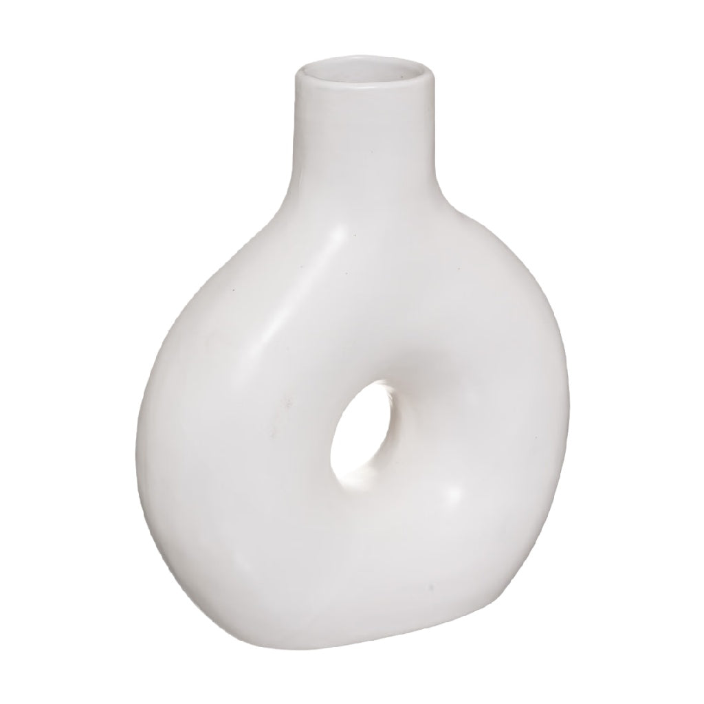 Jarrón decorativo de cerámica blanca con dise?o escultórico