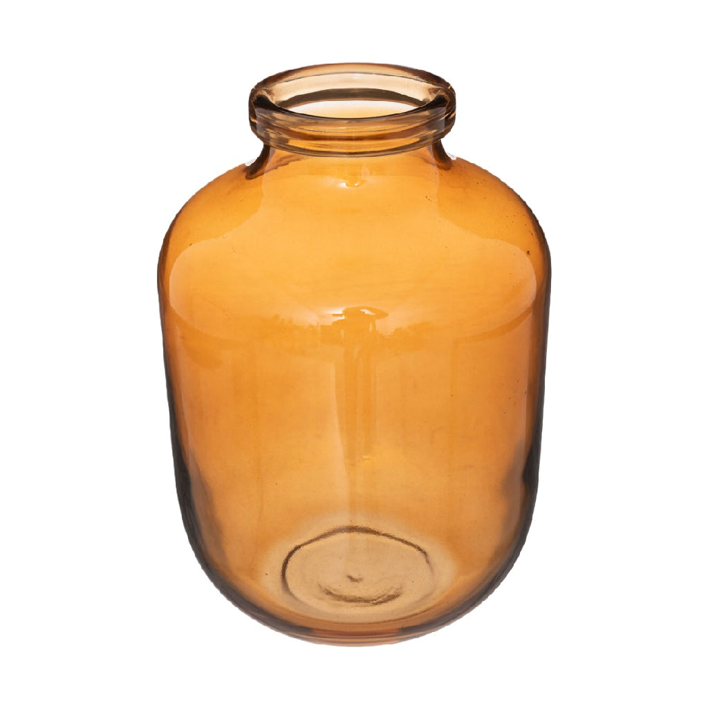Jarrón decorativo de vidrio ámbar con boca ancha