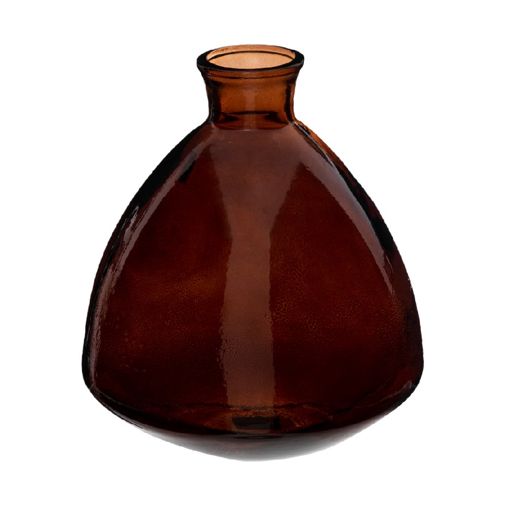 Jarrón decorativo de vidrio color ámbar oscuro